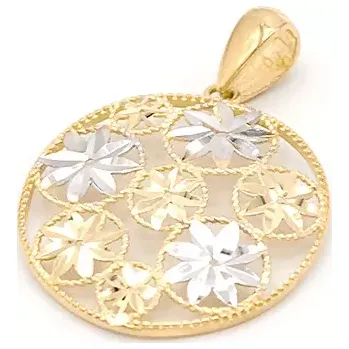 Přívěsek Zlatý přívěsek kulatý zdobený kytičkami dvě barvy zlata 1,10g