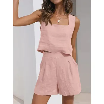 Letní set, top s hranatým výstřihem a šortky Barva: Růžová, Velikost: M