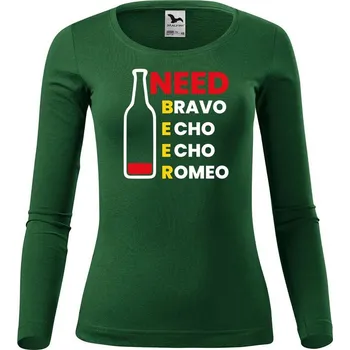 DOBRÝ TRIKO Dámské bavlněné triko Need beer Velikost: M, Barva: Khaki