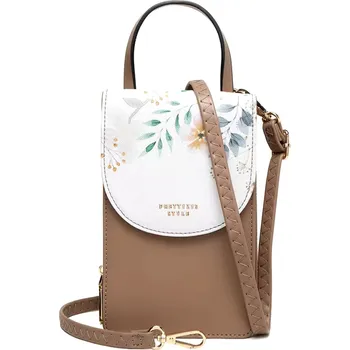 Kabelka Dámská hnědá crossbody taštička s květinami Barva: Hnědá