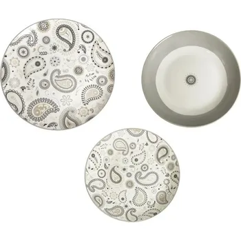 Jídelní set Jídelní 18-ti dílná sada talířů Shanti bílé BRANDANI (barva - šedá se vzory)