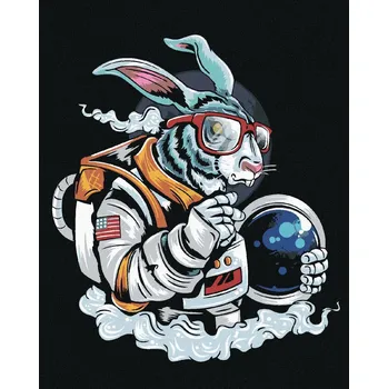 Malování podle čísel Králík kosmonaut, 40x50 cm, bez rámu a bez vypnutí plátna