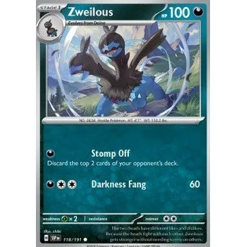 Sběratelská karetní hra Pokémon SSP 118/191 Zweilous - Surging Sparks Stav: Near Mint, Verze: NORMAL