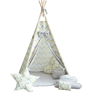 Dětský domeček Dětský stan BabyTýpka teepee Cikcak yellow grey