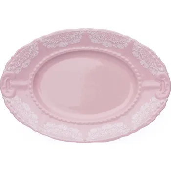 Mísa oválná, 32 cm, růžový porcelán, Sonáta, bílá krajka, Leander