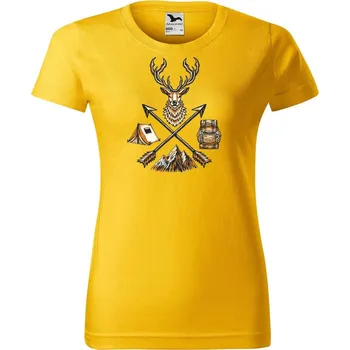 Dámské oblečení DOBRÝ TRIKO Dámské tričko s potiskem Jelen a šípy Barva: Žlutá, Velikost: XS