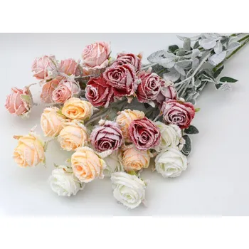 umělá květina Umělé květiny - Zasněžené růžičky - ČERVENÁ