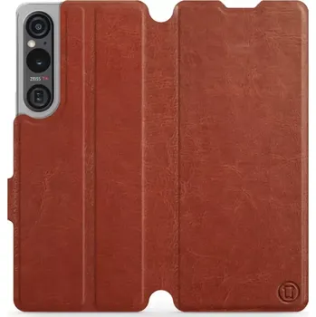 Pouzdro na mobilní telefon Knížkové flip pouzdro Mobiwear - Sony Xperia 1 V - C_BRP Brown&Orange (Knížkové flip pouzdro, obal, kryt Mobiwear na mobil Sony Xperia 1 V - C_BRP Brown&Orange)