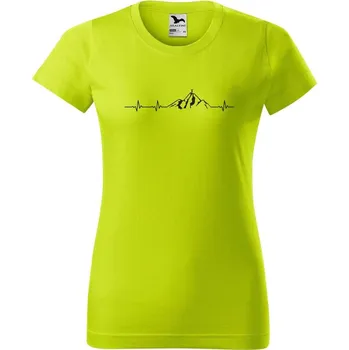 Dámské oblečení DOBRÝ TRIKO Dámské tričko s potiskem Srdeční tep horolezec Barva: Limetková, Velikost: 2XL