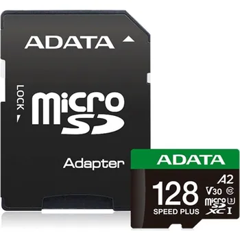 Paměťová karta ADATA MicroSDXC karta 128GB Speed Plus, U3, C10, A2, V30 (R:180/W:160 MB/s) + SD adaptér