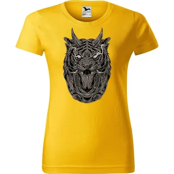 Dámské oblečení DOBRÝ TRIKO Dámské tričko s potiskem Tygří hlava Barva: Žlutá, Velikost: M