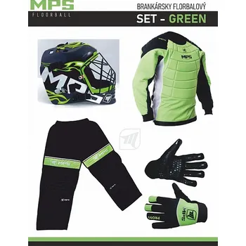 Florbalový dres MPS Green brankářský set + maska Pro Flame - Black/Green + Florbalové rukavice MPS vel. XL
