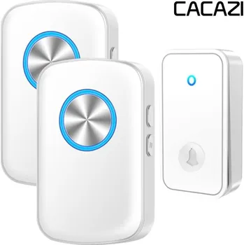 Domovní zvonek Zvonek CACAZI FA28 Bezdrátový bezbateriový zvonek – 2x přijímač + 1x tlačítko - bílý