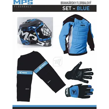 Florbalový dres MPS Blue brankářský set + maska Pro Flame - Black/Blue + Florbalové rukavice MPS vel. S