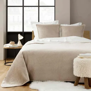 Přehoz na lůžko Douceur d'intérieur Přehoz na postel a povlaky na polštáře, MYLENE, 220 x 240 cm, béžový