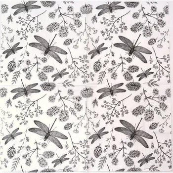 Papírový ubrousek Ubrousek na decoupage - Květiny - Vážky s květinami