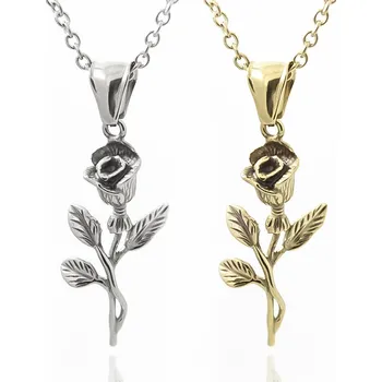 Přívěsek Přívěsek Růže na stonku z nerezové oceli s řetízkem - Nerez RL