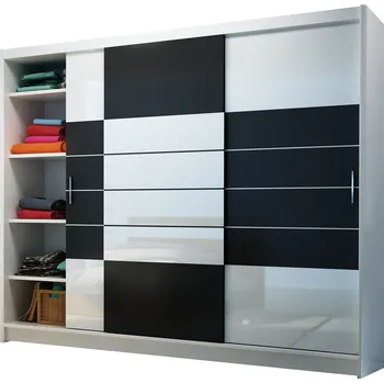 Šatní skříň STO ARUBA 250 cm Černá / Bílý lesk