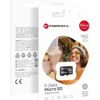 Paměťová karta Paměťová karta micro SD - FORCELL F-DATA UHS-I U3 - 64GB Class 10 (Paměťová karta micro SDHC od firmy FORCELL F-DATA UHS-I U3 s kapacitou 64 GB)