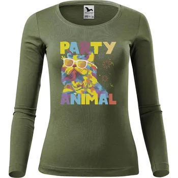 DOBRÝ TRIKO Dámské triko s potiskem Party animal Velikost: XS, Barva: Khaki