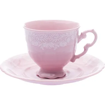 Šálek kávový s podšálkem, 0,15 l, Sonáta, bílá krajka, růžový porcelán, Leander