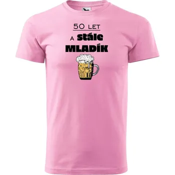 Pánské tričko DOBRÝ TRIKO Pánské narozeninové tričko 50 a stále mladík Velikost: 2XL, Barva: Růžová