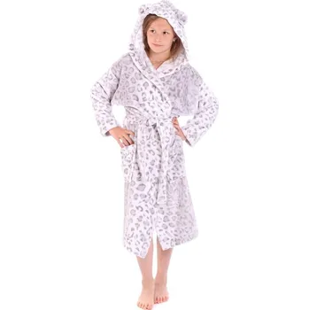 Dámský župan Dětský dlouhý župan s kapucí IRBIS leopardí vzor šedá - 140