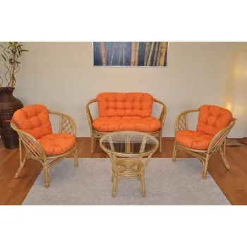 Zahradní sestava Nábytek PEGAS Ratanová sedací souprava Bahama medová velká polstry oranžový melír