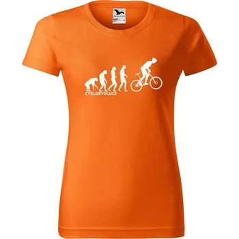 Dámské tričko DOBRÝ TRIKO Dámské tričko s potiskem Evoluce cyklista Barva: Oranžová, Velikost: 2XL
