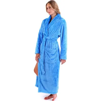 Dámský župan Unisex dlouhý hřejivý župan se šálovým límcem LILLY a JACK EXTRA středně modrá - 5XL
