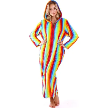 Dámský župan Dámský dlouhý župan Capri se zipem proužky - S