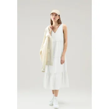Dámské šaty ŠATY WOOLRICH POPLIN MAXI DRESS PLASTER WHITE