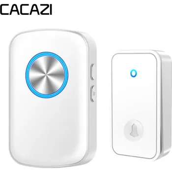 Domovní zvonek Zvonek CACAZI FA28 Bezdrátový bezbateriový zvonek – 1x přijímač + 1x tlačítko - bílý