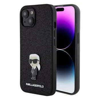 Pouzdro na mobilní telefon Karl Lagerfeld Fixed Glitter Metal Ikonik Zadní Kryt pro iPhone 15 Black