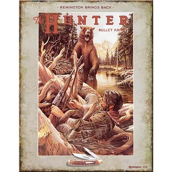 Plechová cedule Plechová cedule Remington Hunter knife bear 32 cm x 40 cm