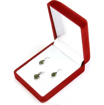 Souprava šperků Sada náušnic a přívěsku srdce s vltavíny a granáty Ag 925/1000 + Rh