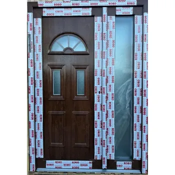 Vchodové dveře SOFT vchodové plastové dvoukřídlé dveře VIENNA, 140x200 cm, ořech/bílá (dvoukřídlé plastové dveře 140x200 cm)