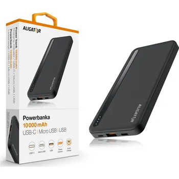 Powerbanka Powerbanka ALIGATOR Power Delivery 20W, 10 000 mAh, černá
