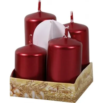 Svíčka Svíčky adventní STUPŇOVITÉ metal lesk d4x6/7/8/9cm 4ks - bordó