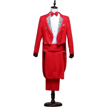 Pánský oblek Luxusní pánský oblek frak s delší zadní stranou Velikost: XS, Barva (Varianta): Červená
