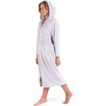 Dámský župan Dámský dlouhý hřejivý župan s kapucí a se zipem SIENA šedá - XL