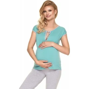 Těhotenský svetr Be MaaMaa Těhotenské, kojící pyžamo s kr. rukávem - mátová/šedá, vel. L/XL