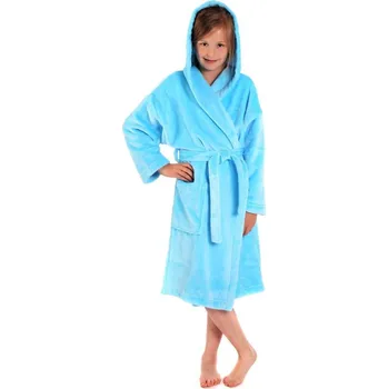 Dětský dlouhý hřejivý župan s kapucí SIENA tyrkysová - 152