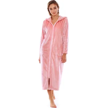 Dámský župan Dámský dlouhý hřejivý župan s kapucí a se zipem SIENA růžová perla - 3XL