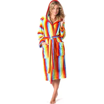 Dámský župan Dámský dlouhý župan s kapucí CAPRI duhová - M