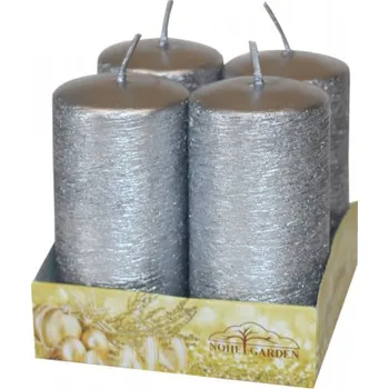 Svíčka Svíčka adventní škrábaná metal lesk - stříbrná d4x8cm 4ks