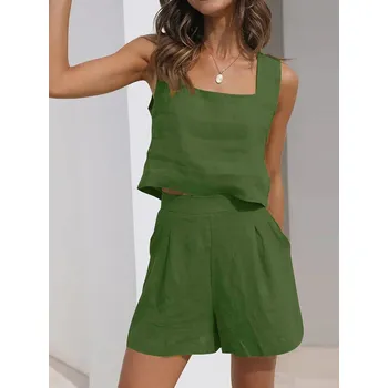 Letní set, top s hranatým výstřihem a šortky Barva: Tmavě Zelená, Velikost: S