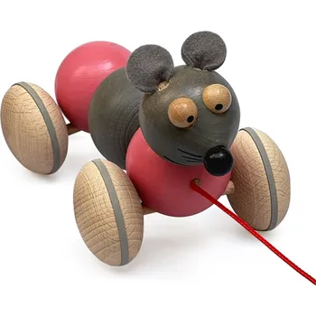 Dřevěná hračka Tahací hračka Ulanik Housenka Myš na provázku