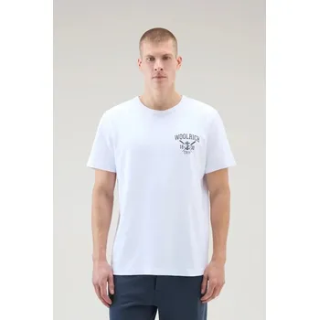 Pánské tričko TRIČKO WOOLRICH NAVY LOGO T-SHIRT BRIGHT WHITE