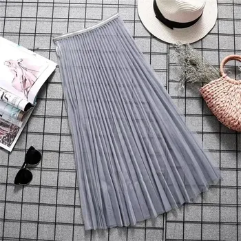 Dámská sukně Krajková a síťovaná sukně midi s vysokým pasem Velikost: ONE SIZE, Barva (Varianta): Mesh gray